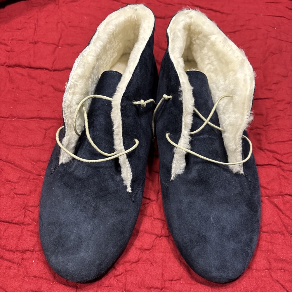 Hobes Wooly Boot In Navy Blue US Size 8.5-9 Suede Outer Shearling Lined